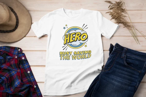 HERO-BUSY SAVING THE WORLD TSHIRT - Image 3
