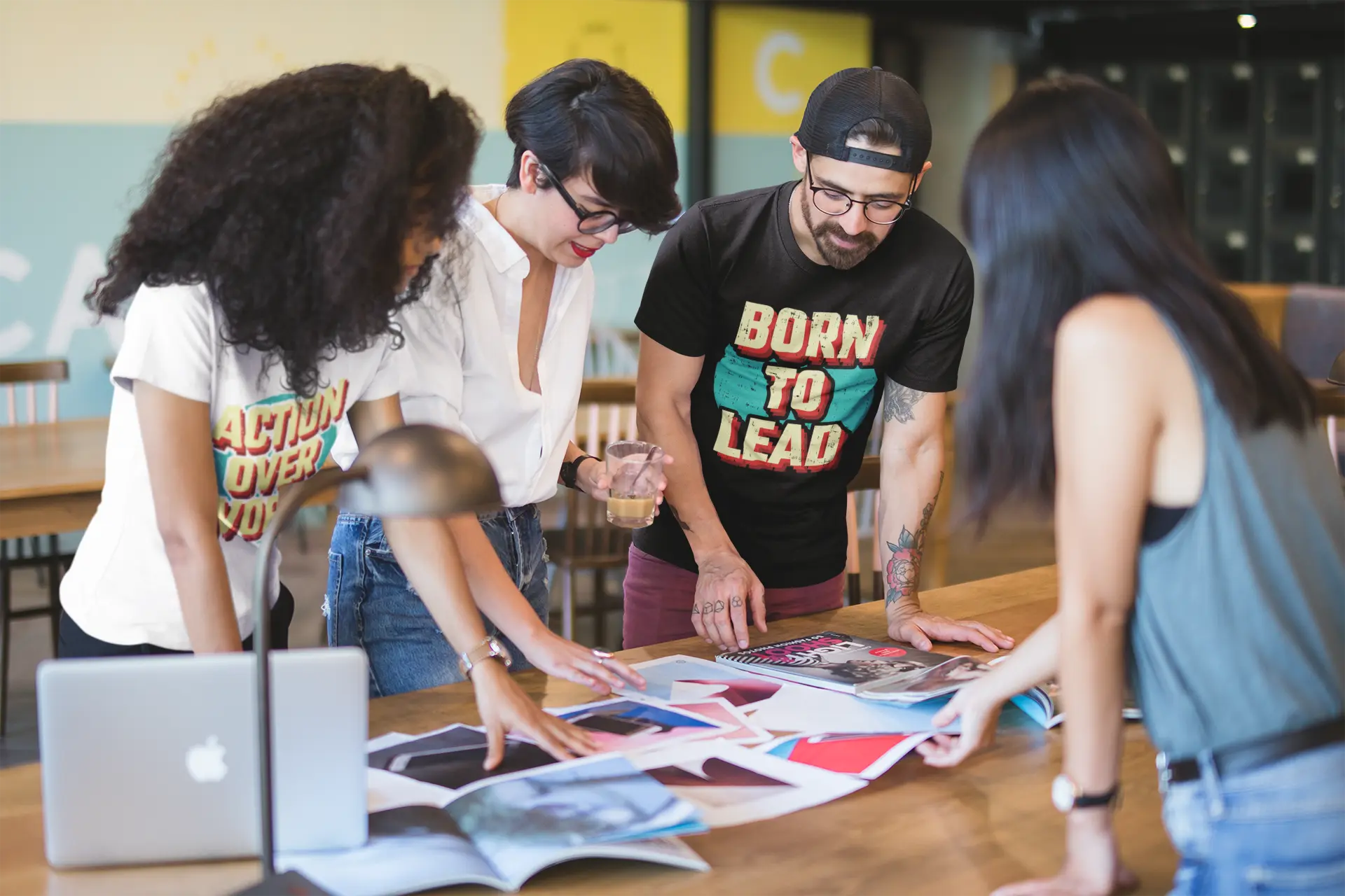 team-of-coworkers-wearing-round-neck-tees-mockup-while-brainstorming-a20434